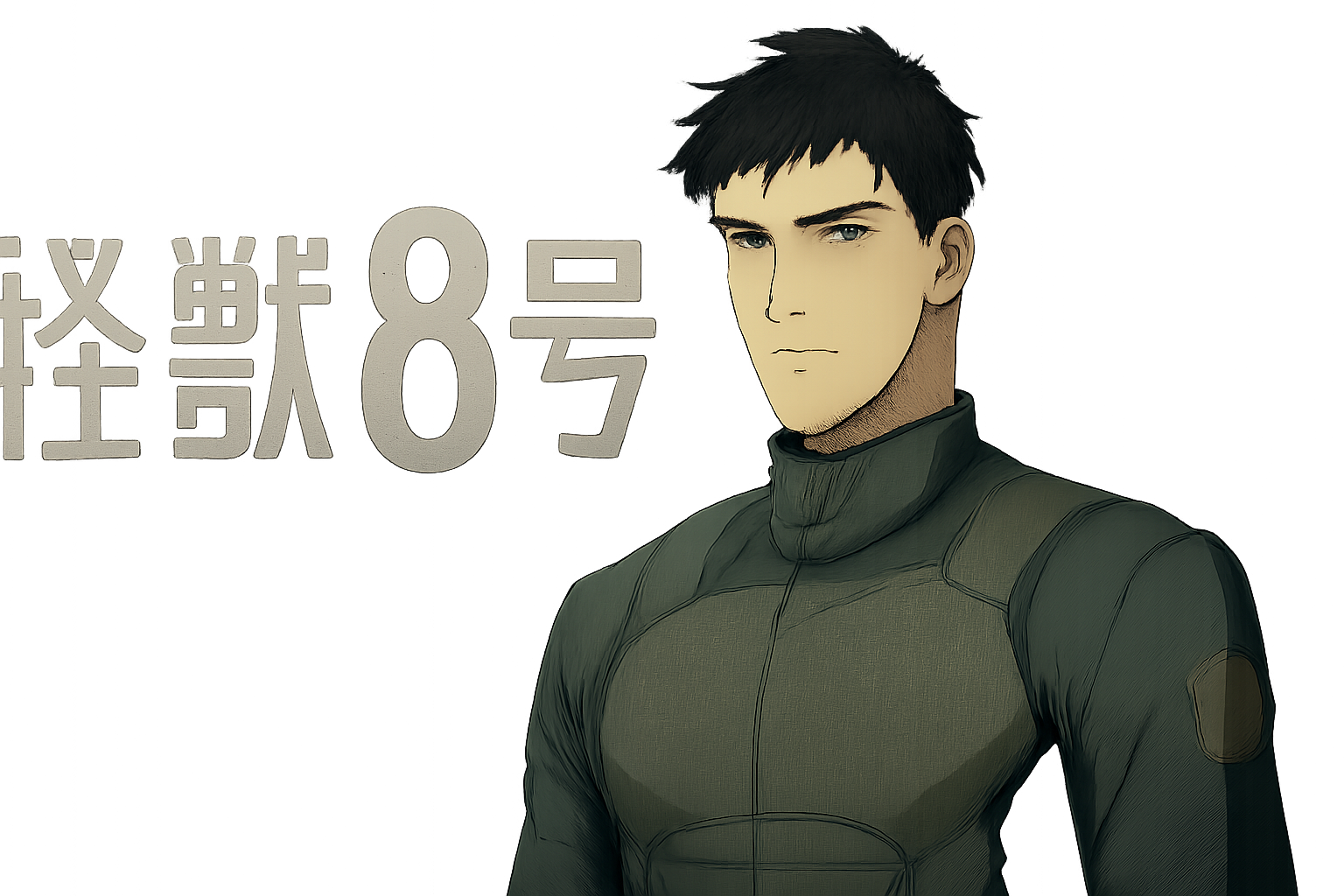 『怪獣8号』のロゴや、防衛隊の隊服を思わせる重厚感のあるイメージ