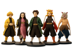 鬼滅の刃のキャラクターたちが一番くじのフィギュアとして並んでいる様子