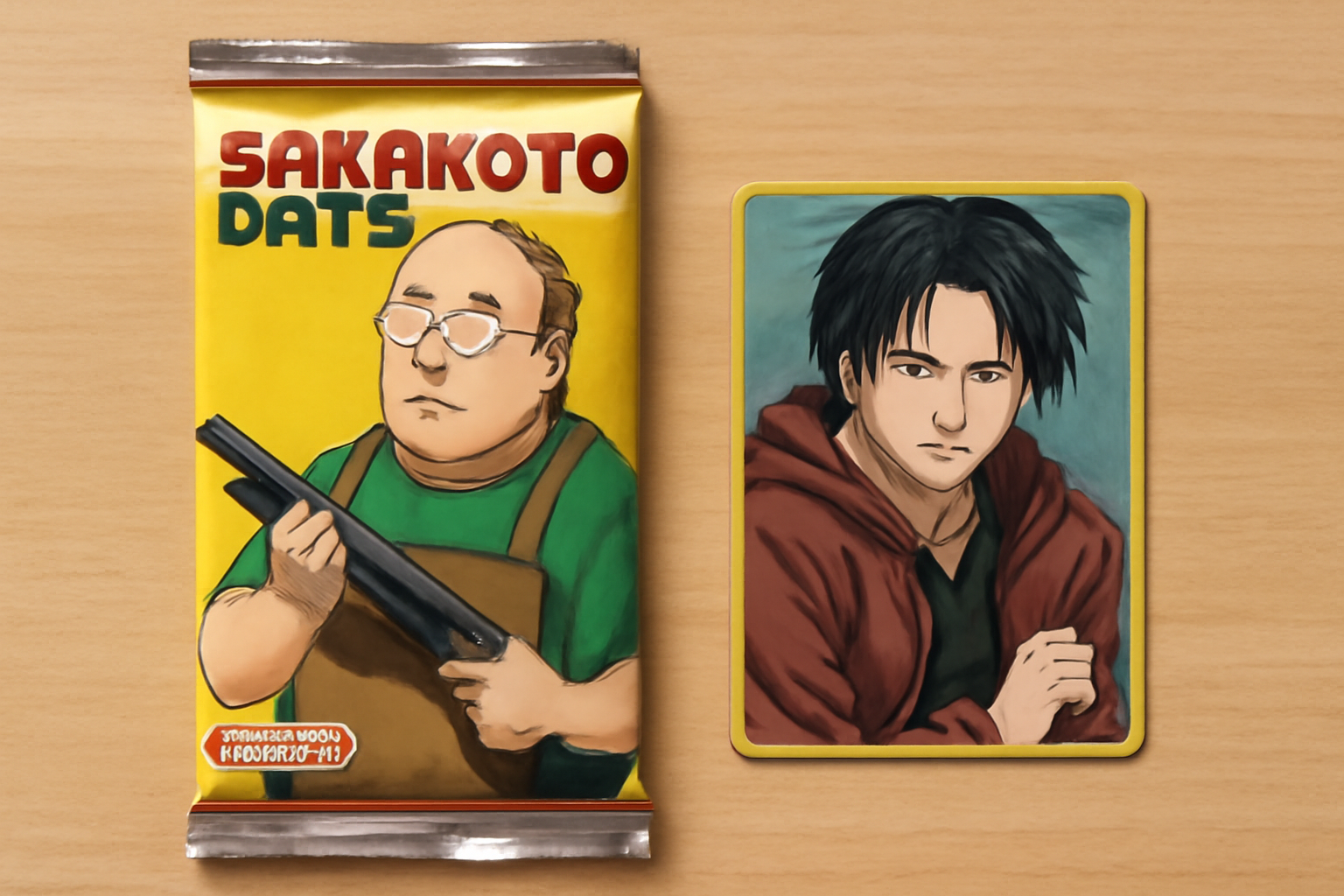 サカモトデイズのウエハースパッケージとカードのイメージ