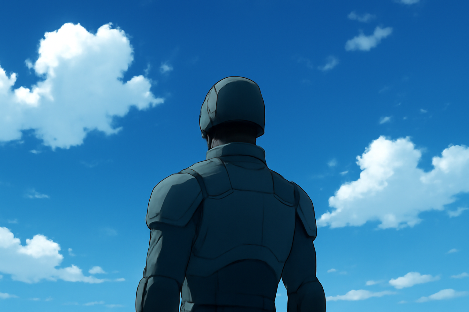 怪獣8号の今後の展開に期待を持たせる、青空を見上げる防衛隊員の後ろ姿