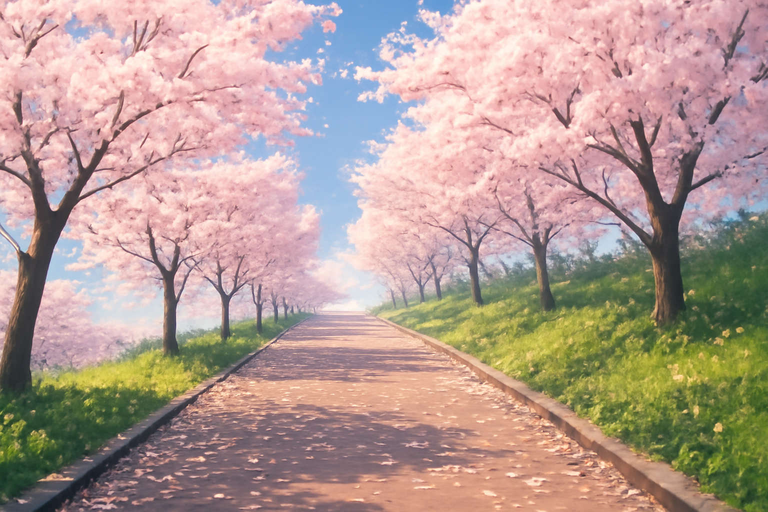 CLANNADの象徴とも言える、桜が舞い散る長い坂道と青空の風景