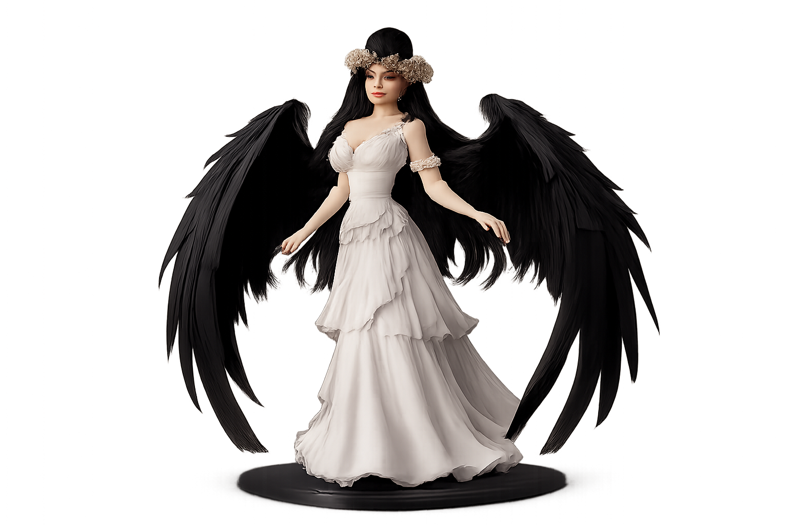 純白のドレスと漆黒の翼を持つアルベドの高品質なスケールフィギュアの全体像