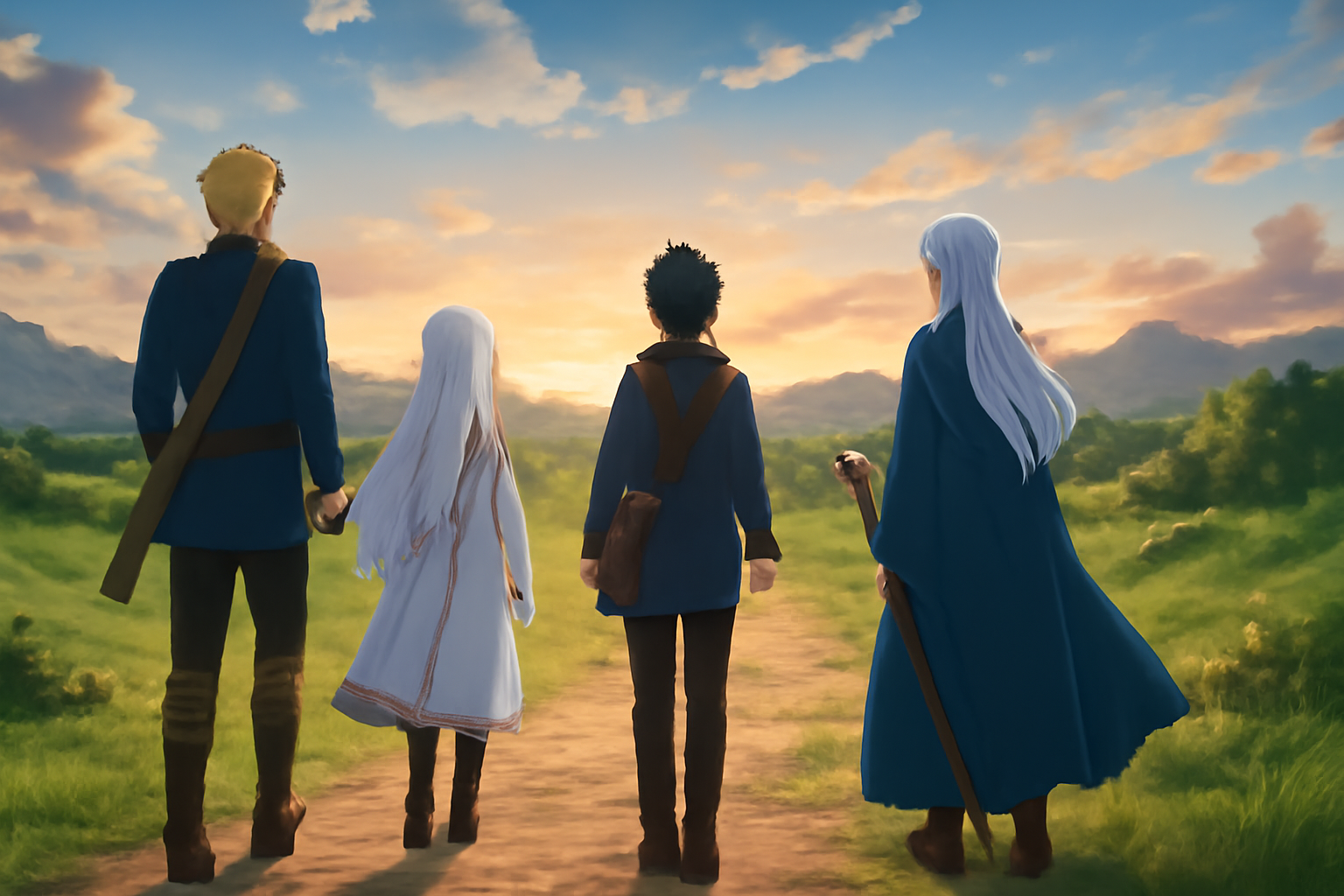 アニメ『葬送のフリーレン』シーズン2のキービジュアルや、新たな旅の始まりを想起させるフリーレン一行の画像