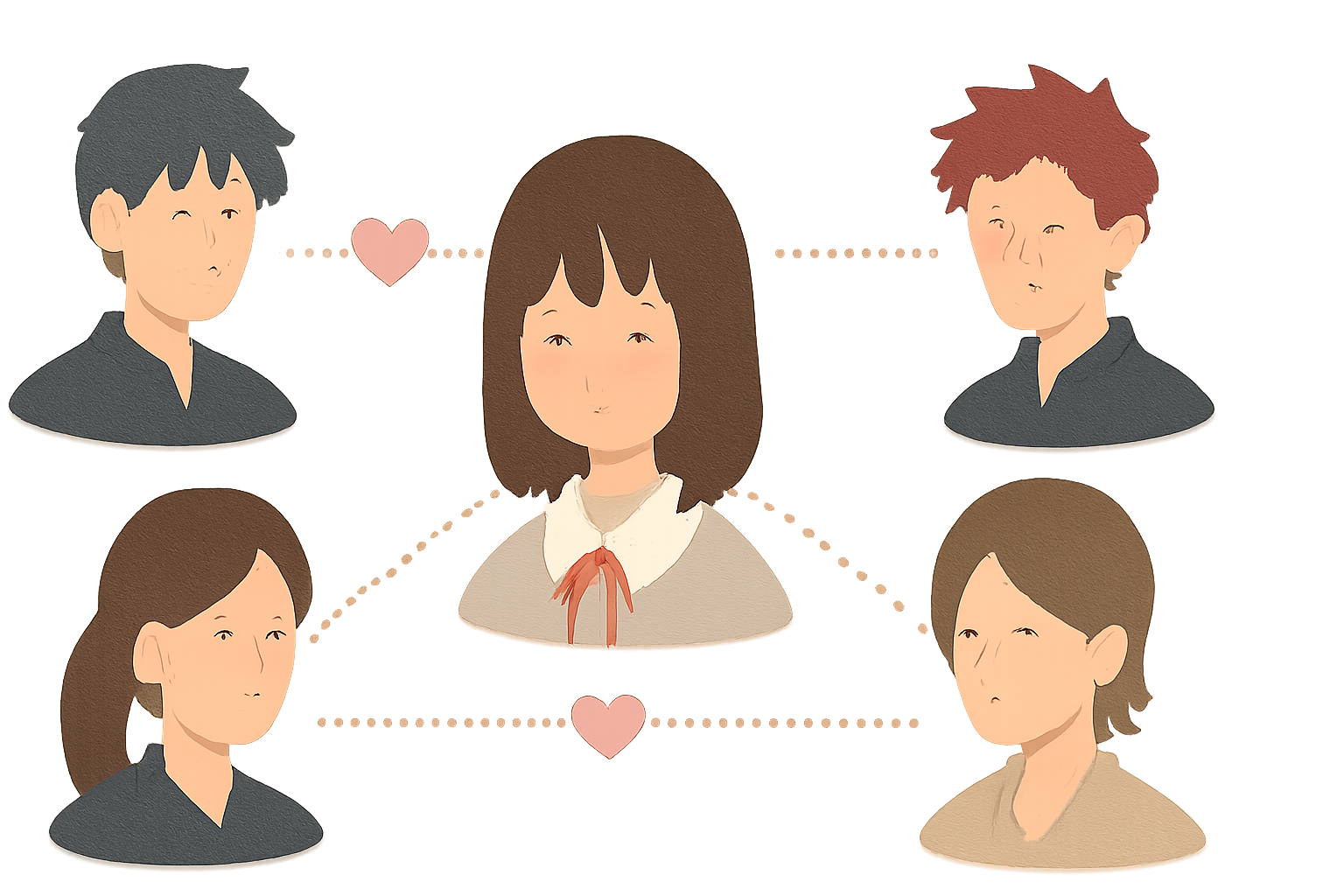 クズ高メンバーや他校の生徒を交えた恋愛相関図をイメージさせる画像
