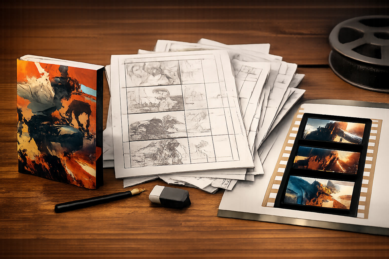 原作コミックスの表紙と、アニメの絵コンテやフィルムを並べた、媒体ごとの差異を表現するイメージ画像