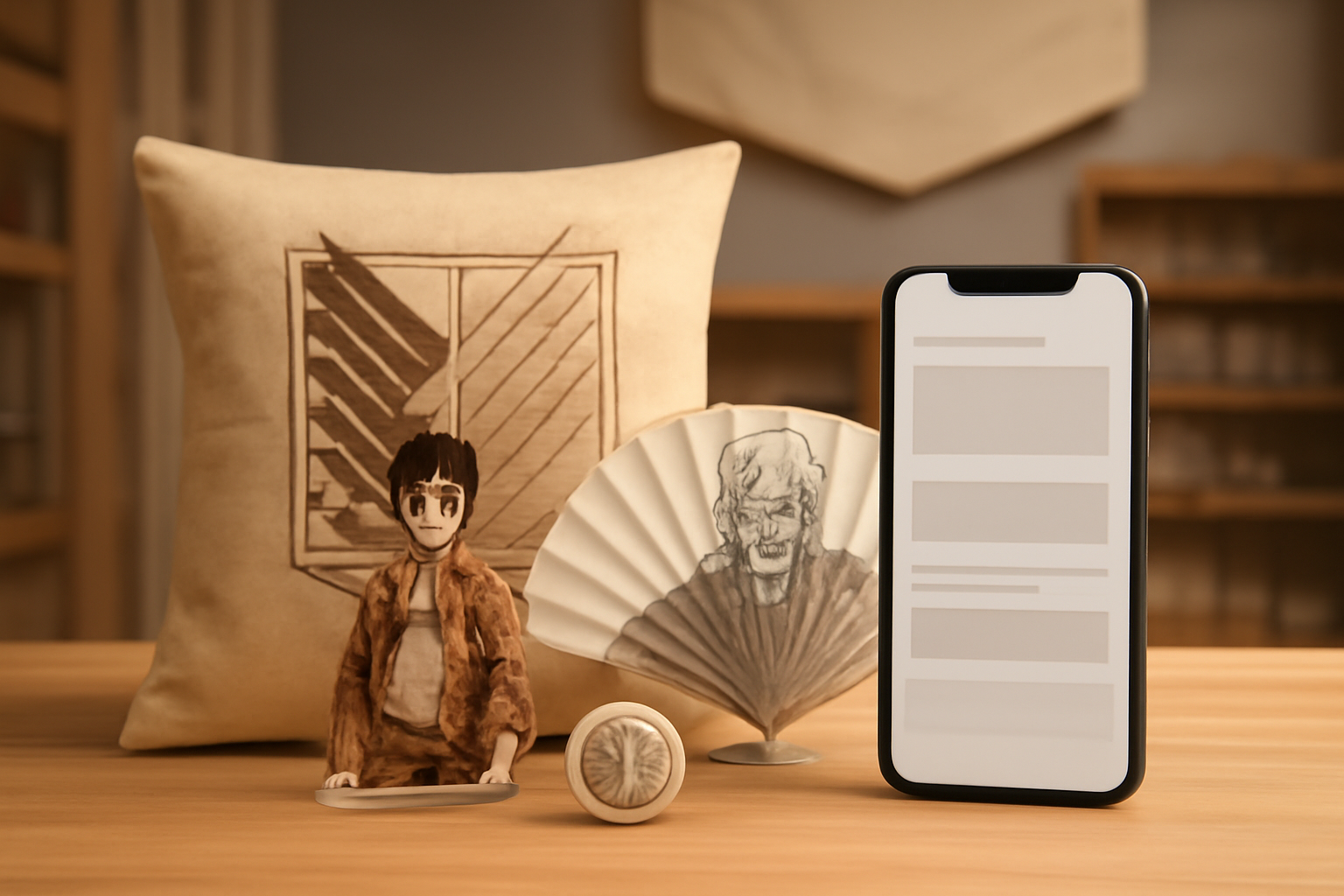 進撃の巨人のグッズとスマートフォンの予約画面、アニメイトのロゴを組み合わせたまとめのイメージ