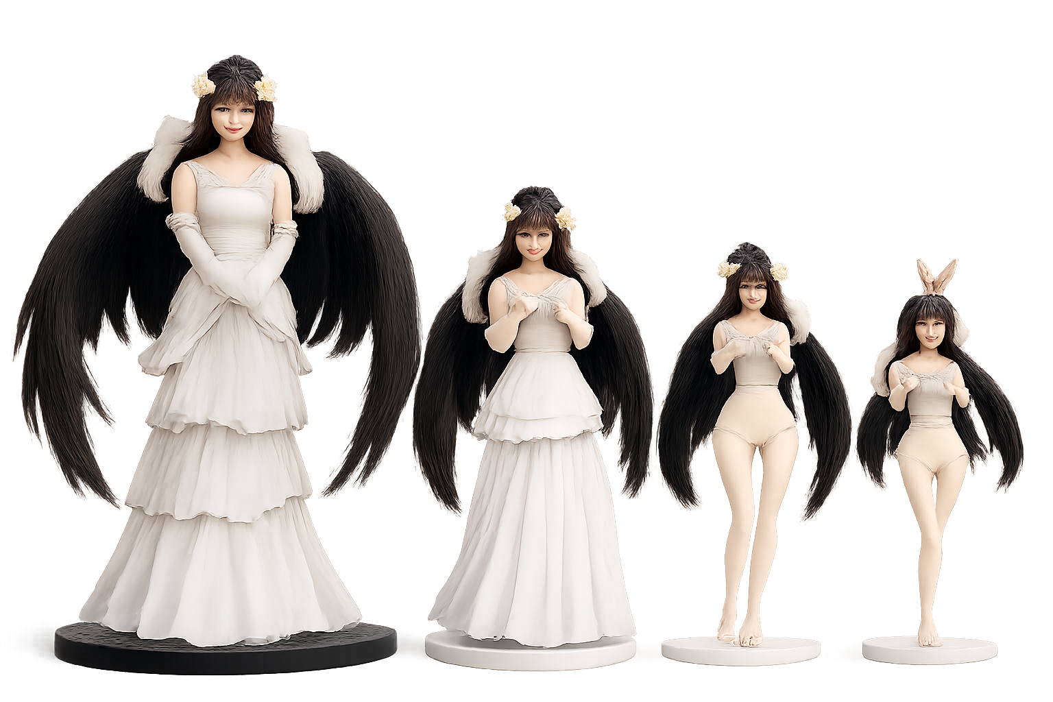 様々な衣装やサイズのアルベドフィギュアが並べられ、コレクションの多様性を表現した画像
