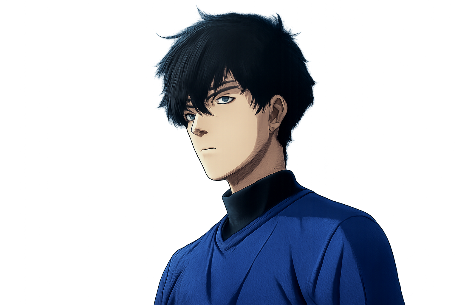 これまでの激闘を経て成長した潔世一が、さらなる高みを目指して前を見据える姿を描いた画像