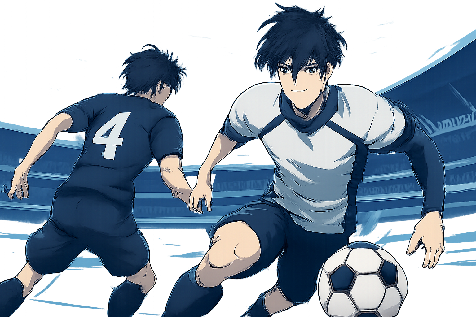 アニメブルーロックのロゴや象徴的なスタジアムのイメージ