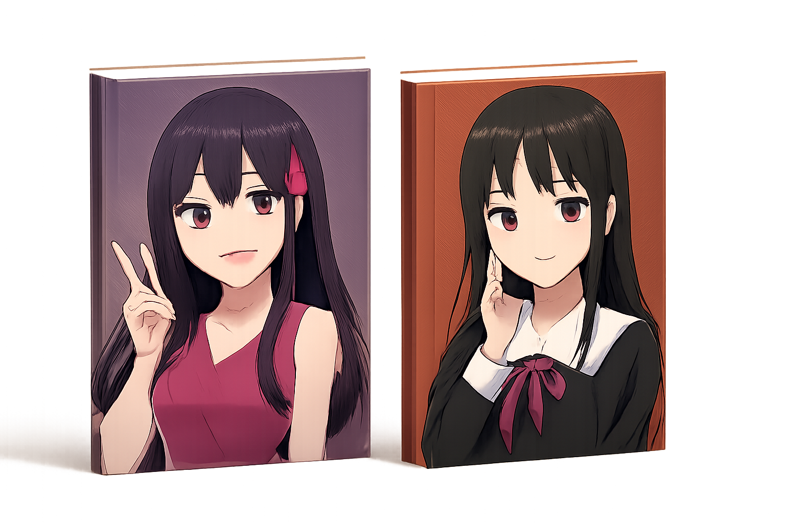 二つの作品の単行本や公式イラスト集が並んでいる、情報のまとめを連想させる画像