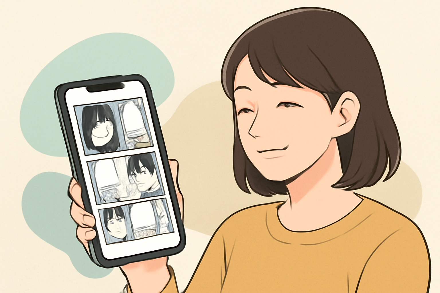 公式電子書籍サービスを利用して満足している様子を示すイラスト