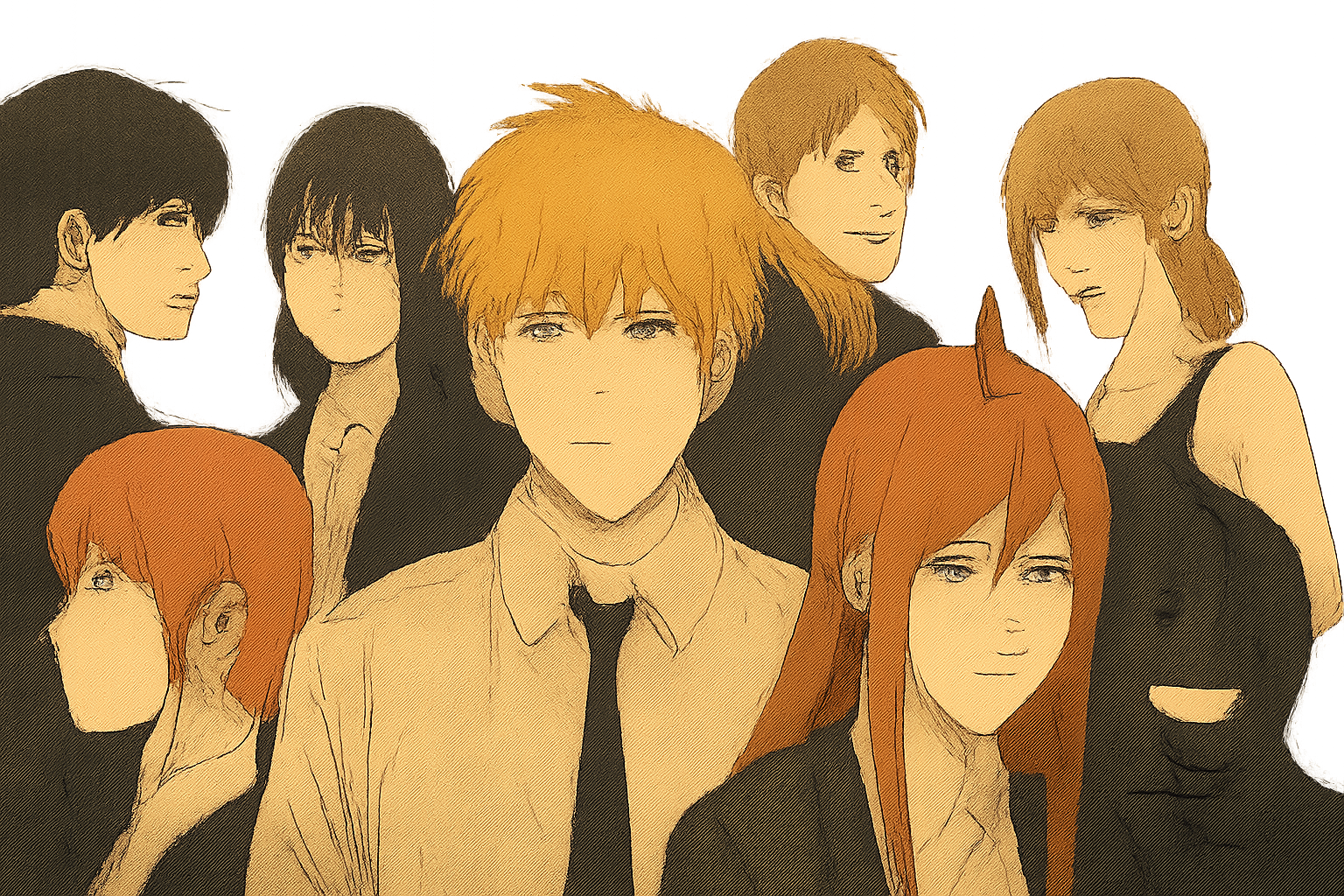 チェンソーマンの原作コミックスや人気投票を象徴するキャラクターたちの集合イメージ
