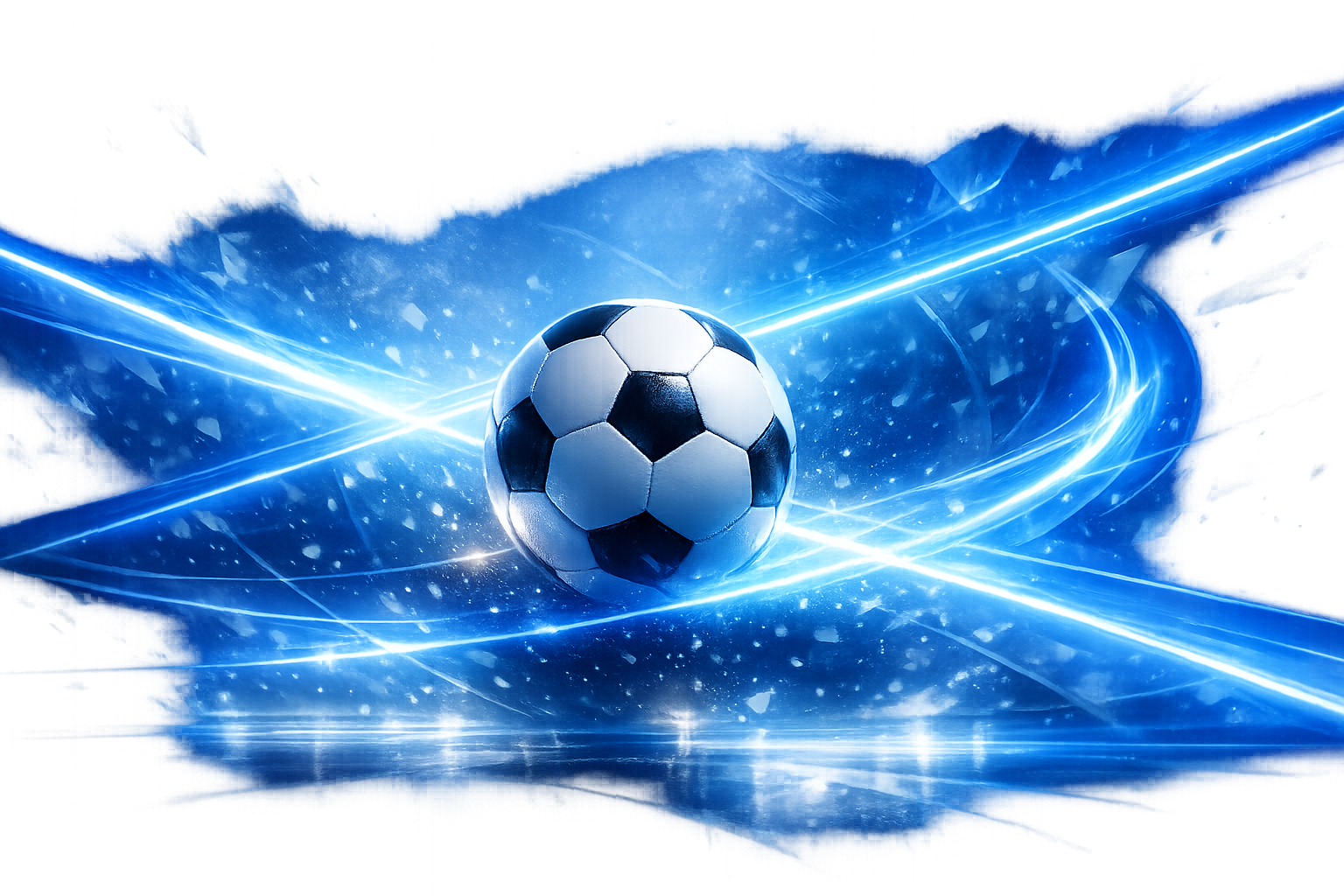 サッカーボールと青い光が交差する抽象的な空間