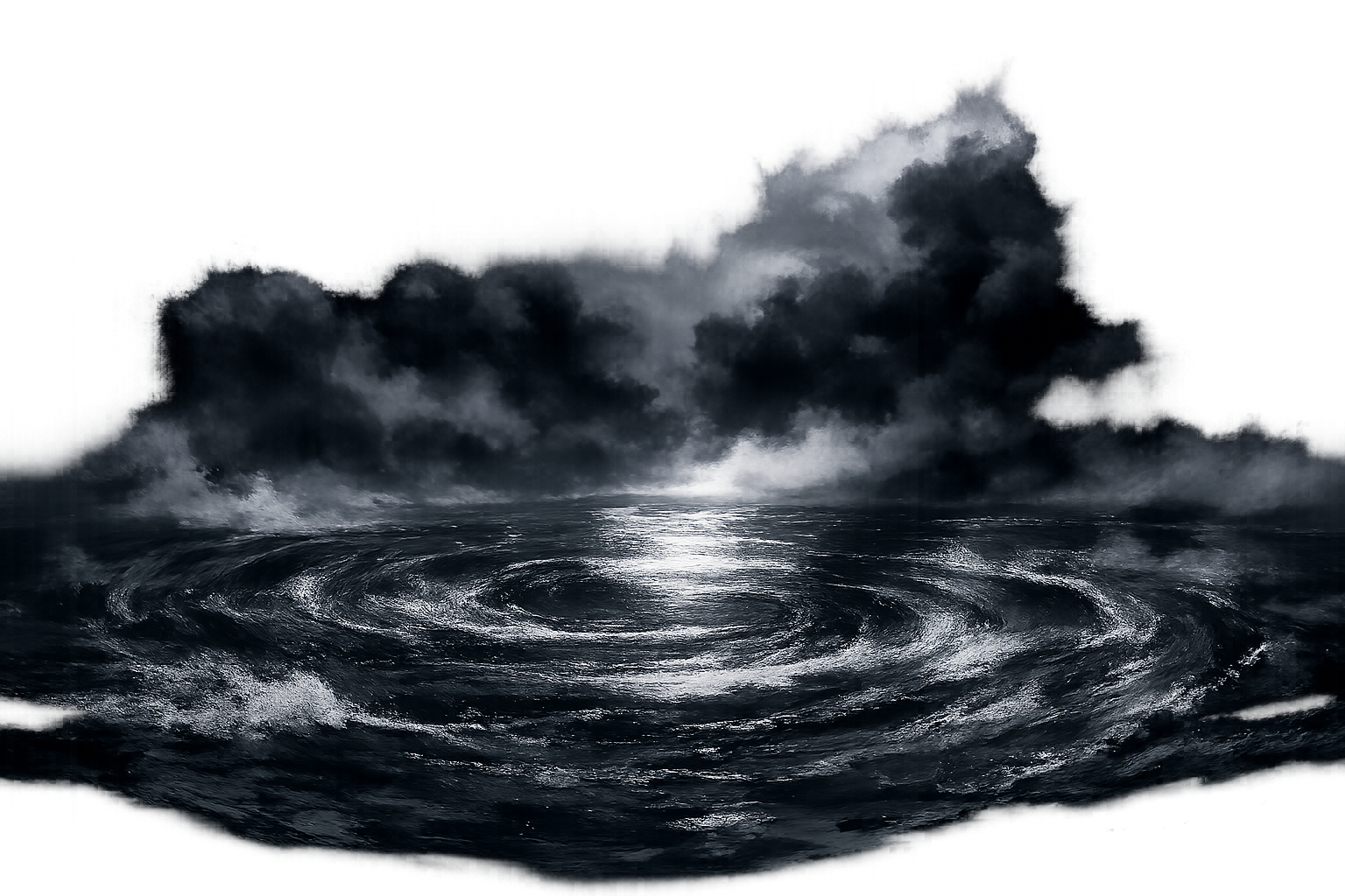 荒れる波紋と黒い霧を表現した抽象的な風景