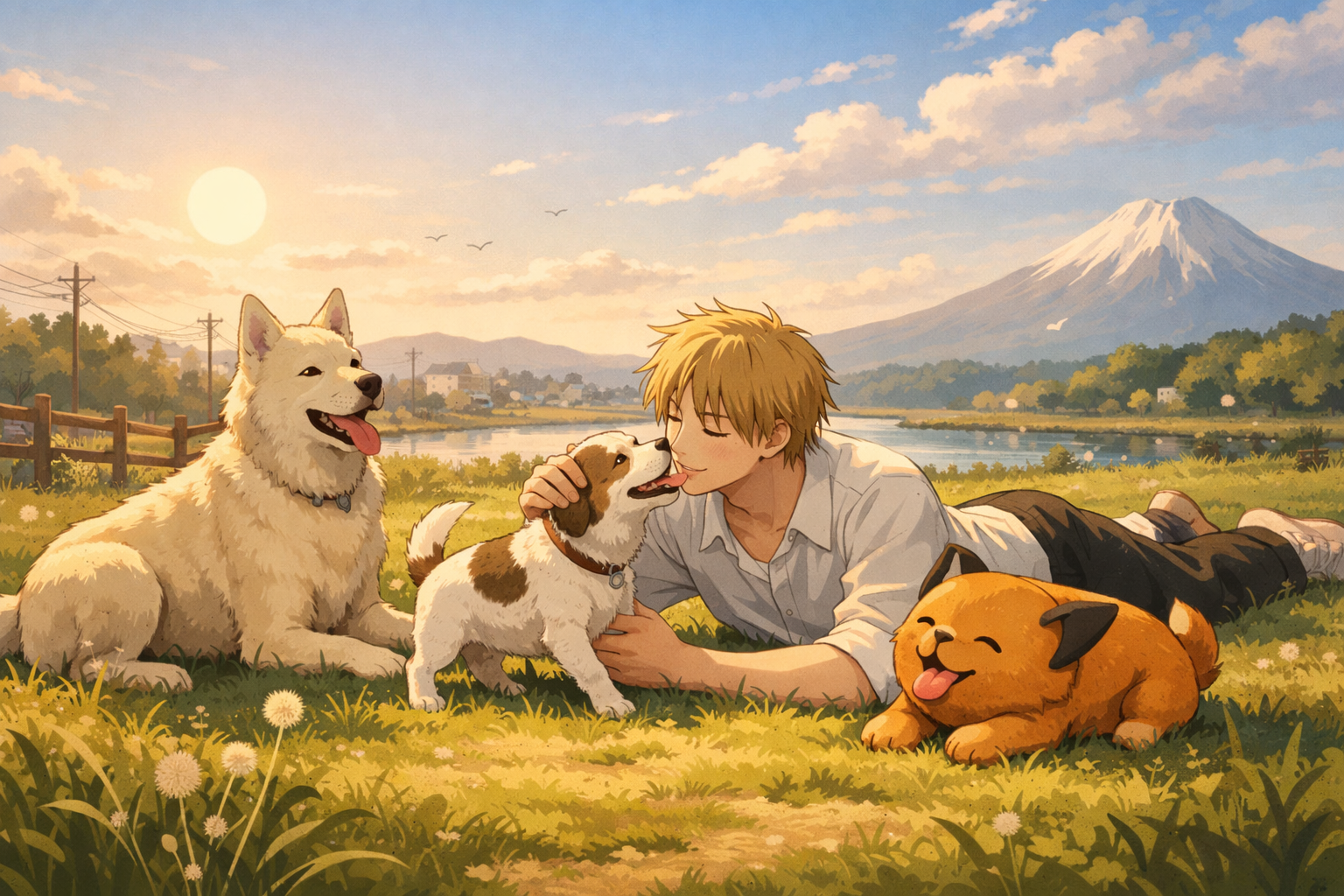 原作第1部最終回の穏やかな日常を象徴する、犬たちと戯れる風景