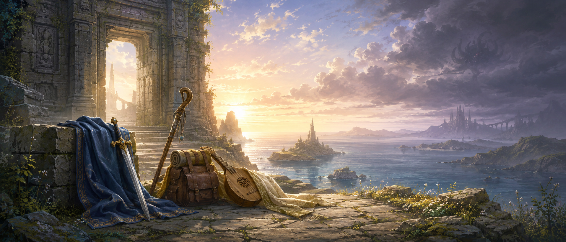 ドラゴンクエストVIIのエニックス公式ロゴと主人公たちの旅立ちを描いたパッケージ風のイラスト
