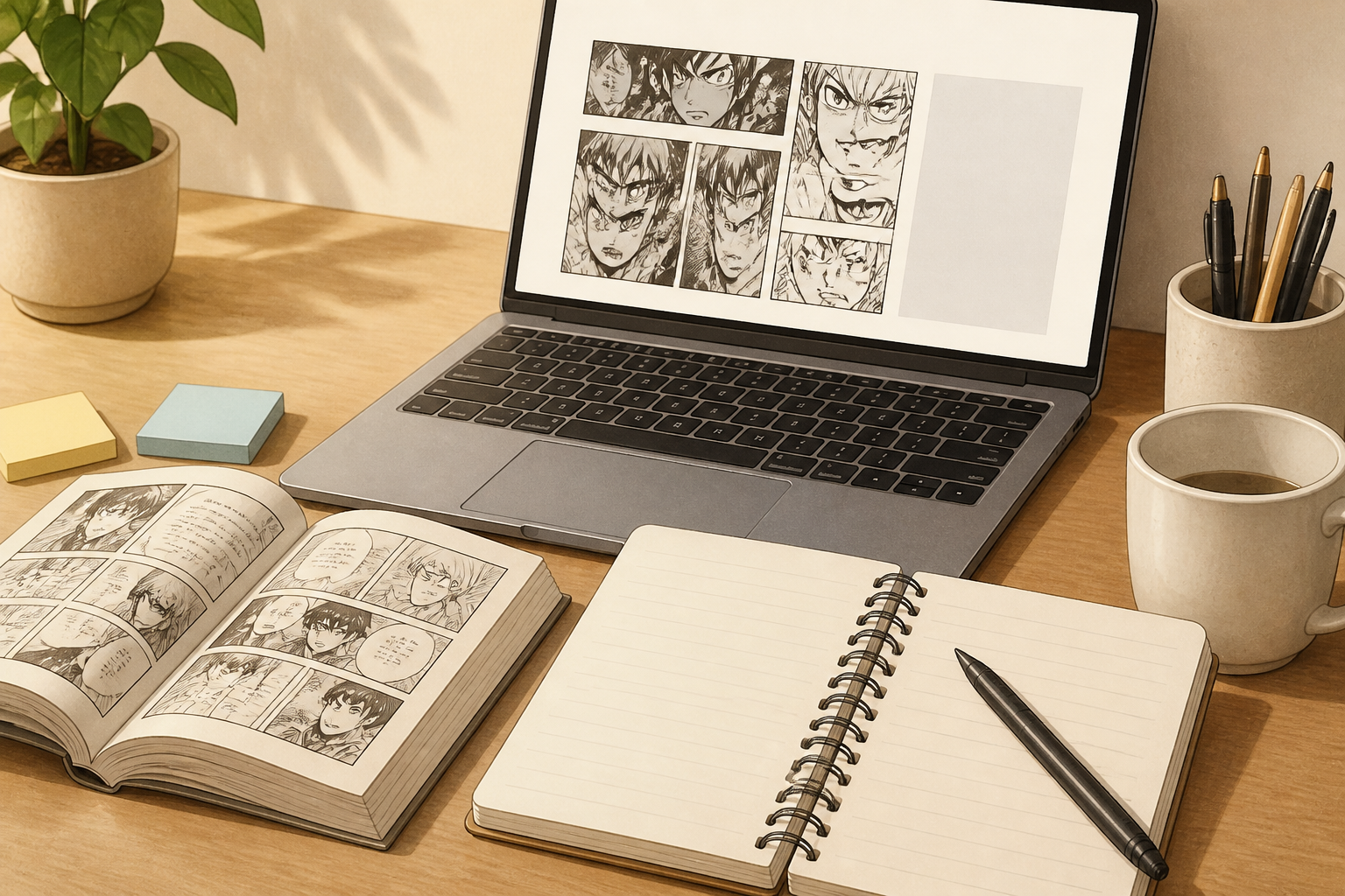 パソコンの画面前でノートを取りながらネット上の情報を整理している手元