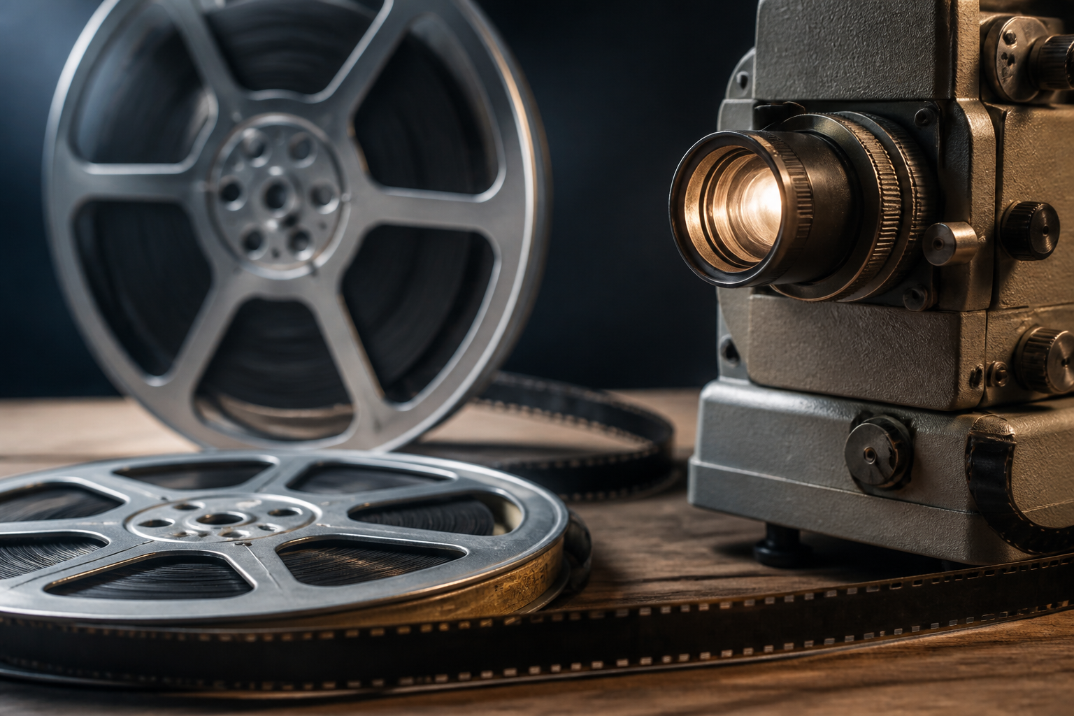 映像フィルムのリールと映写機のレンズ部分