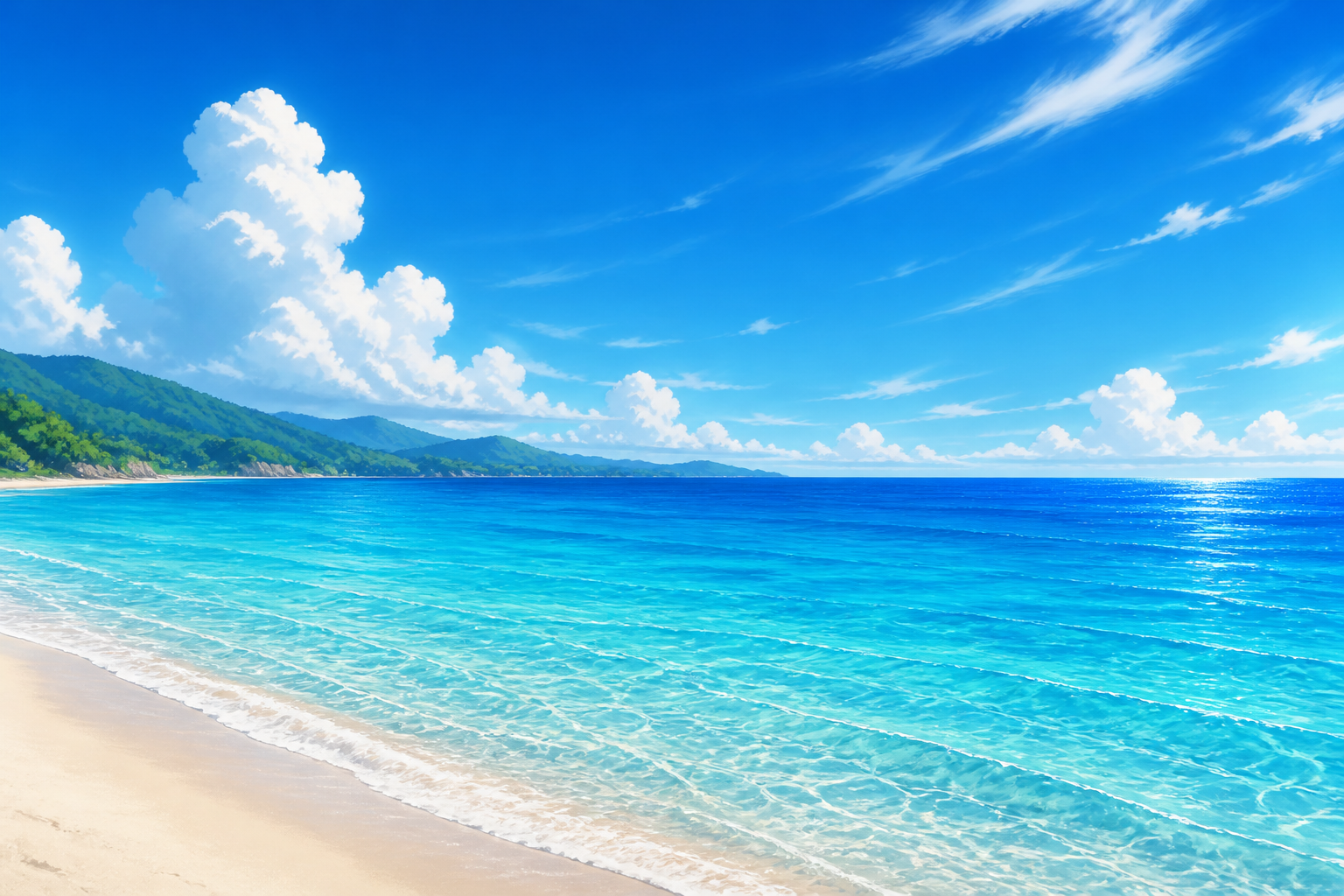 青い海と澄み切った夏空が広がる海岸線の風景