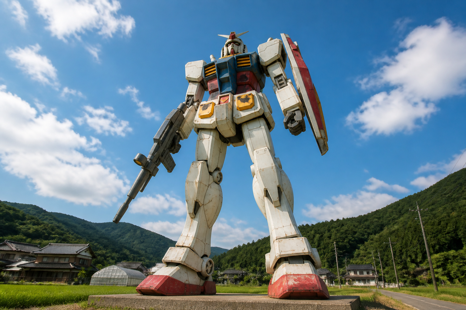 へたれガンダムの足元から見上げた全景と穏やかな周辺環境
