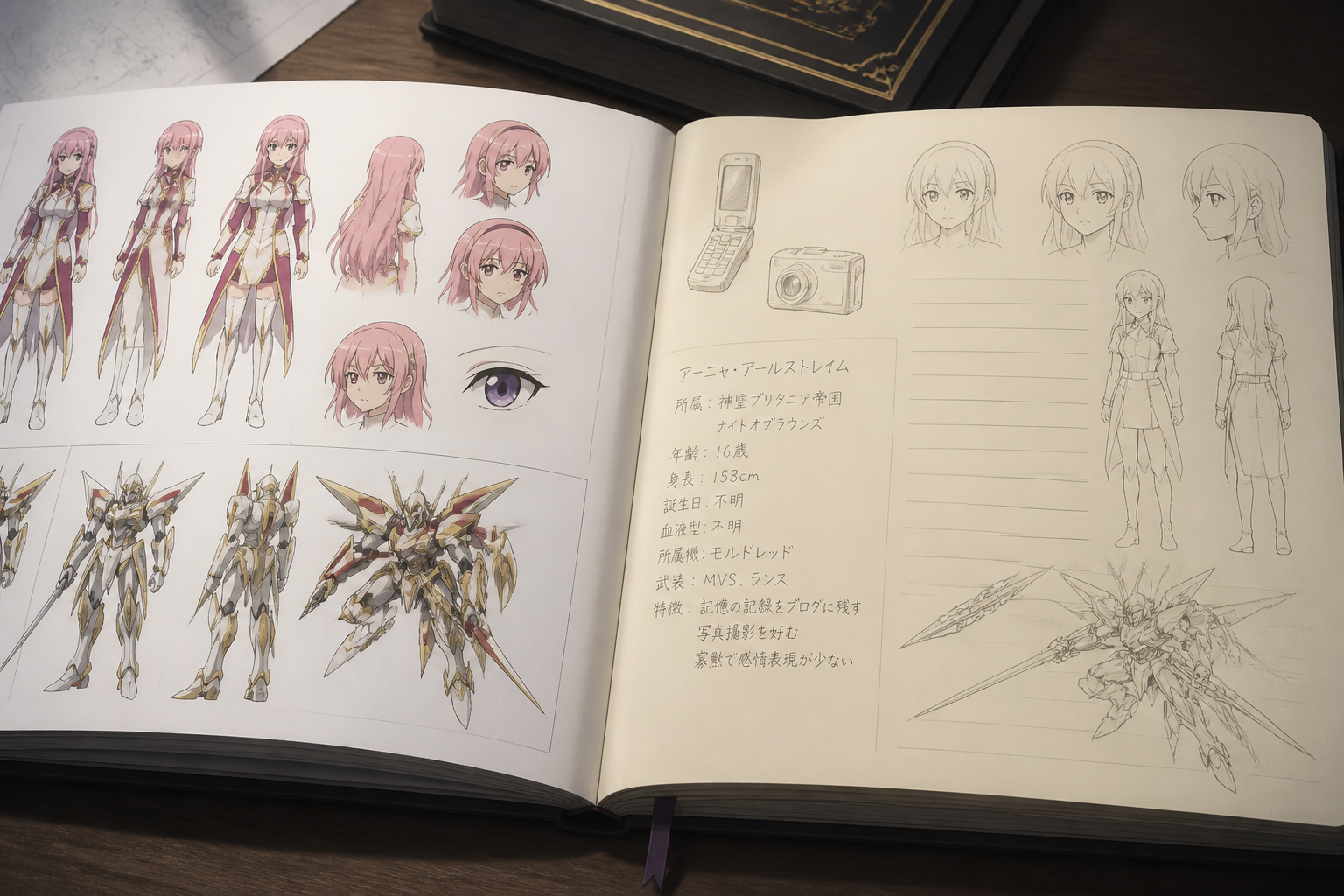 アニメ作品の設定資料集とキャラクターデータが記載されたオープンノート