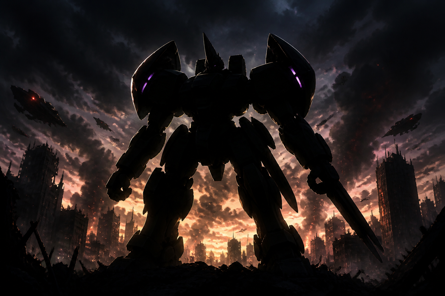 アニメ本編の決戦シーンを思わせる重厚な大型ロボットのシルエット