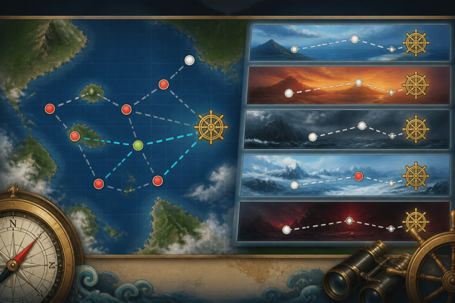 艦隊これくしょんのゲーム画面をイメージした出撃選択・海域選択風のグラフィック