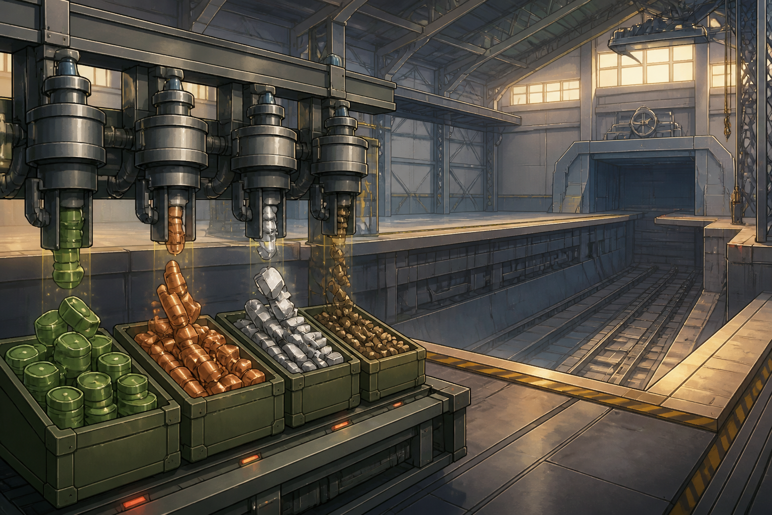 艦隊これくしょんの工場画面における建造ドックと資材投入のイメージ