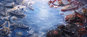 アズールレーンの公式ロゴや艦船キャラクターのビジュアルが配置された、作品全体の世界観を象徴するイメージ