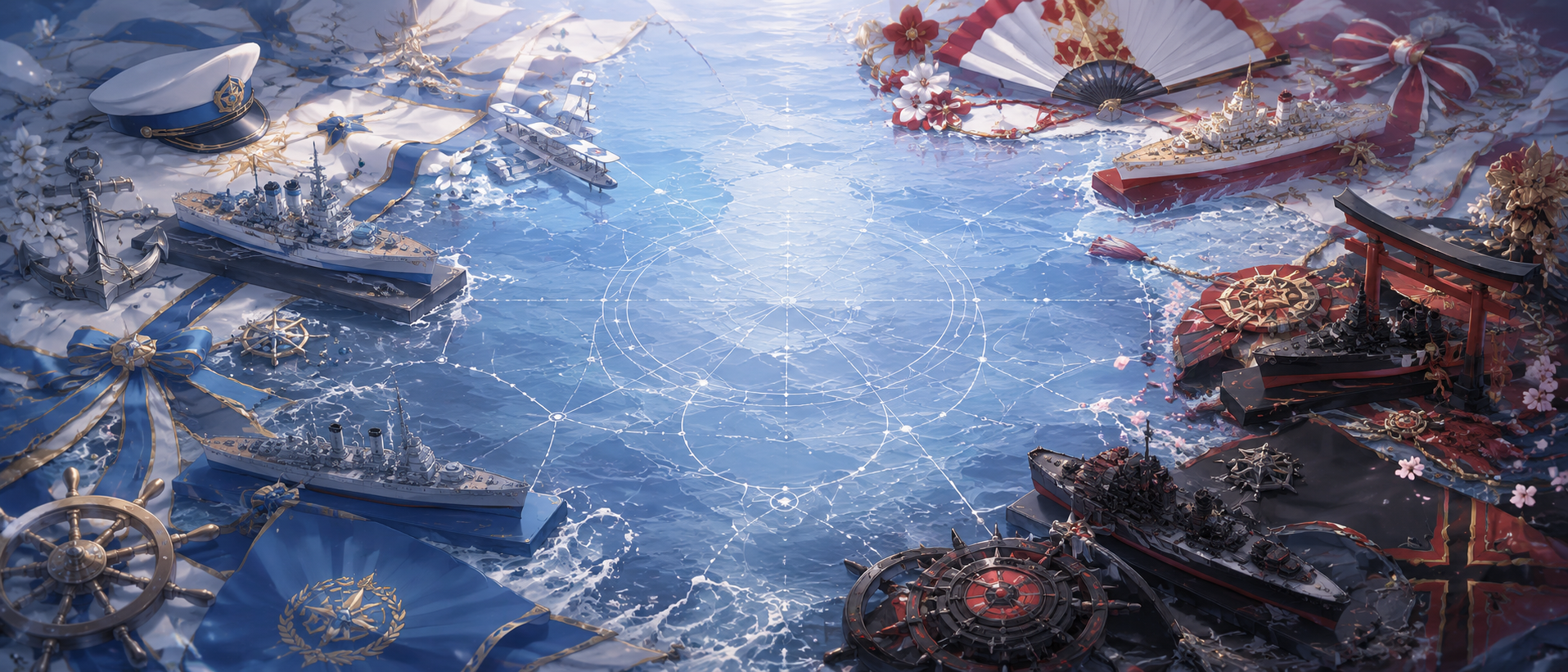 アズールレーンの公式ロゴや艦船キャラクターのビジュアルが配置された、作品全体の世界観を象徴するイメージ