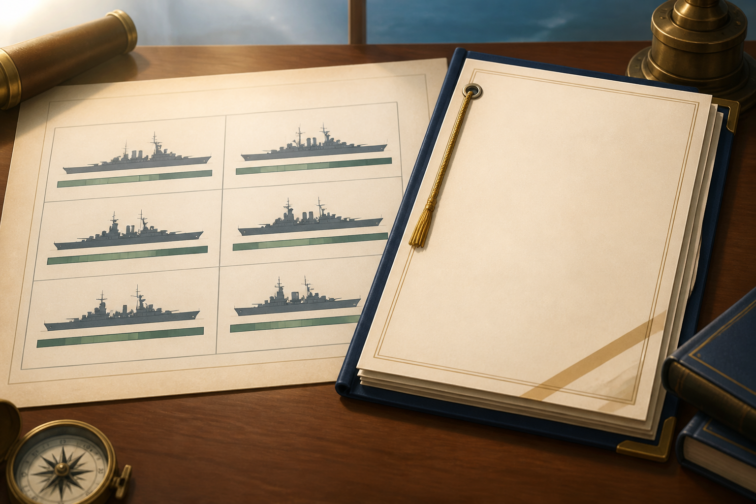 完成された艦隊編成表と勝利を収めた作戦完了報告書