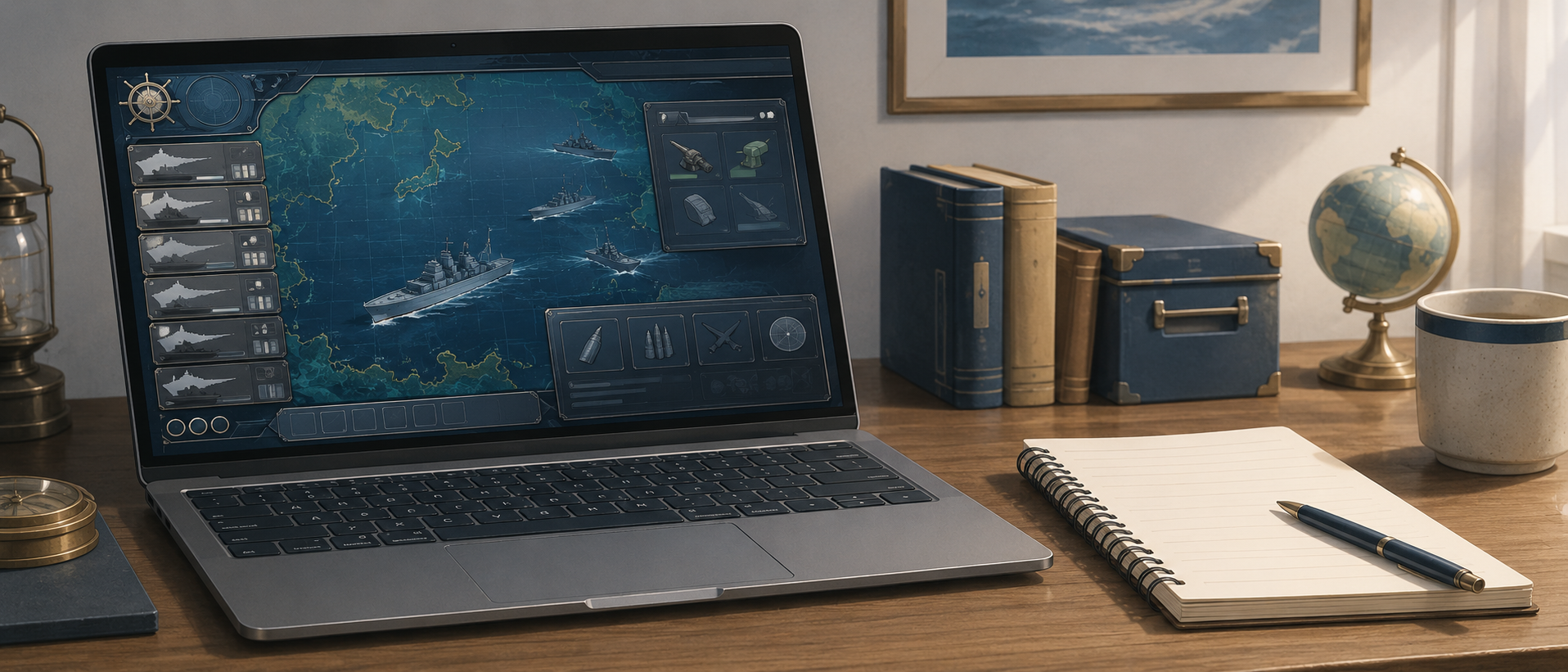 艦隊これくしょんのゲーム画面が映し出されたパソコン画面とメモ帳