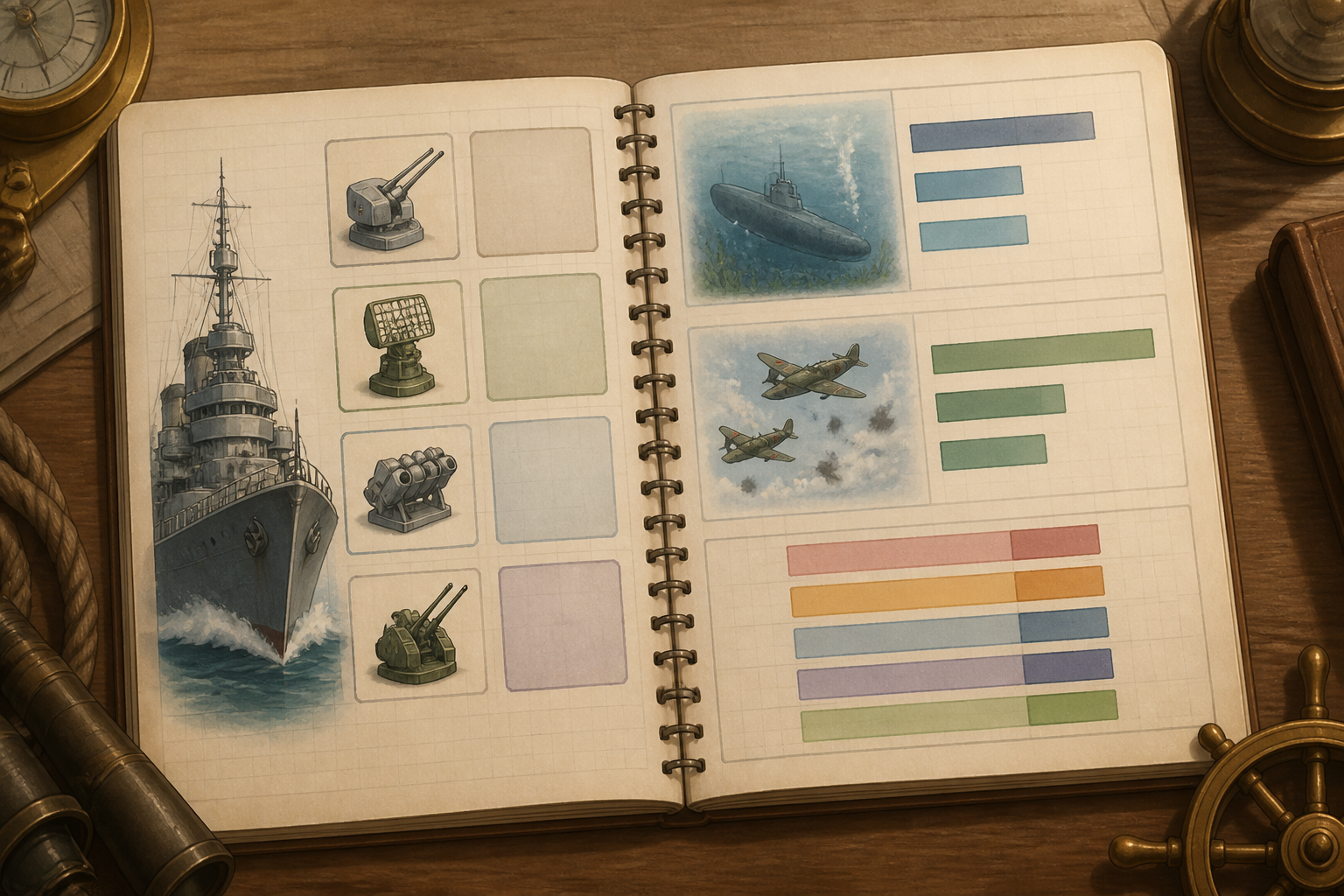 艦これの軽巡洋艦「五十鈴」の装備画面や対潜・対空データをまとめたノート