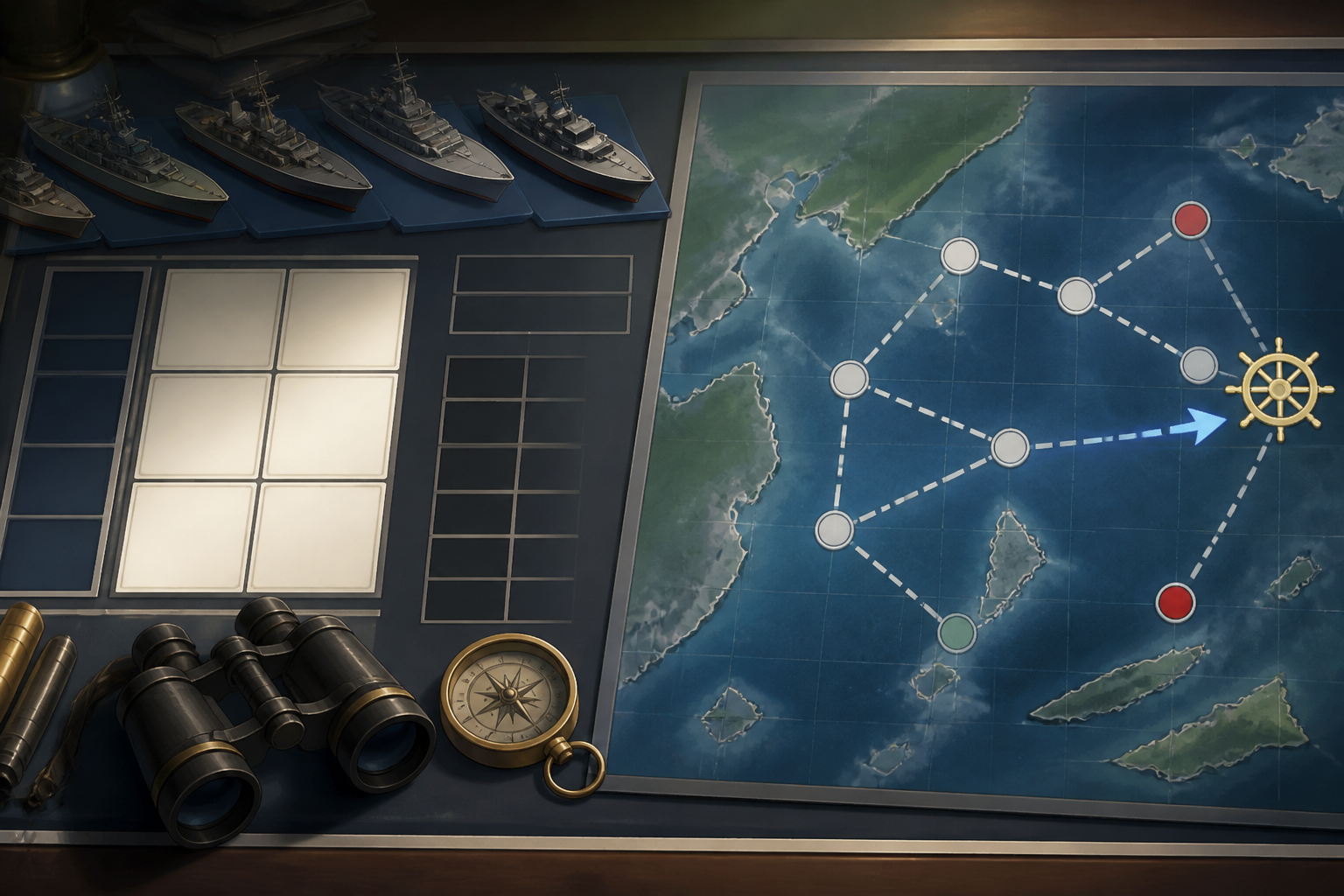 ブラウザゲームの出撃準備画面と作戦海域マップを示す概念図