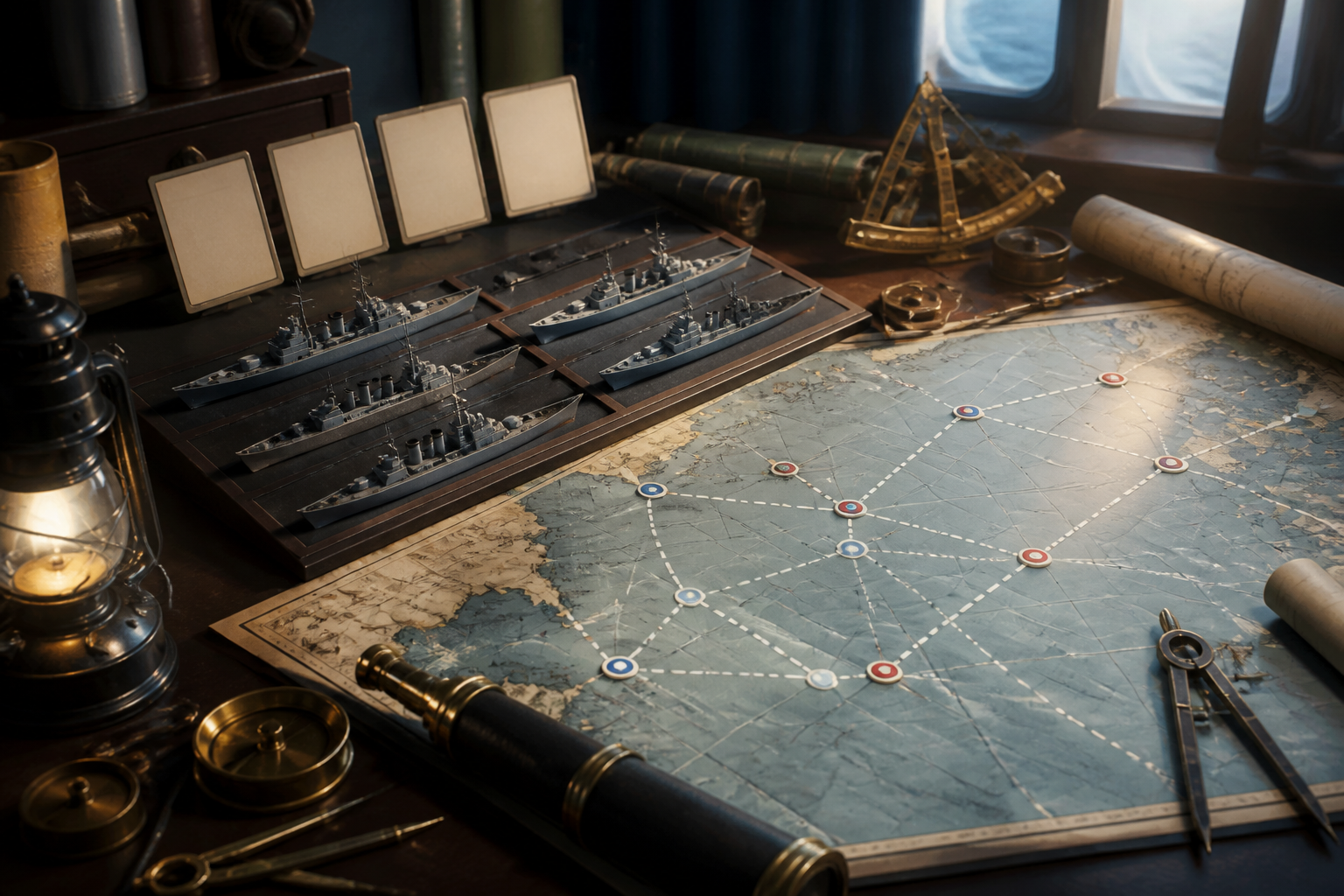 艦隊の編成画面と遠征ルートの計画を練るための作戦ボード